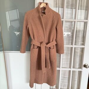 Ganni Women's Tan Wool Coat with pink lining.